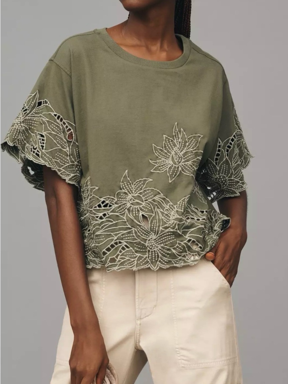 By Anthropologie Boxy Cutwork Tee